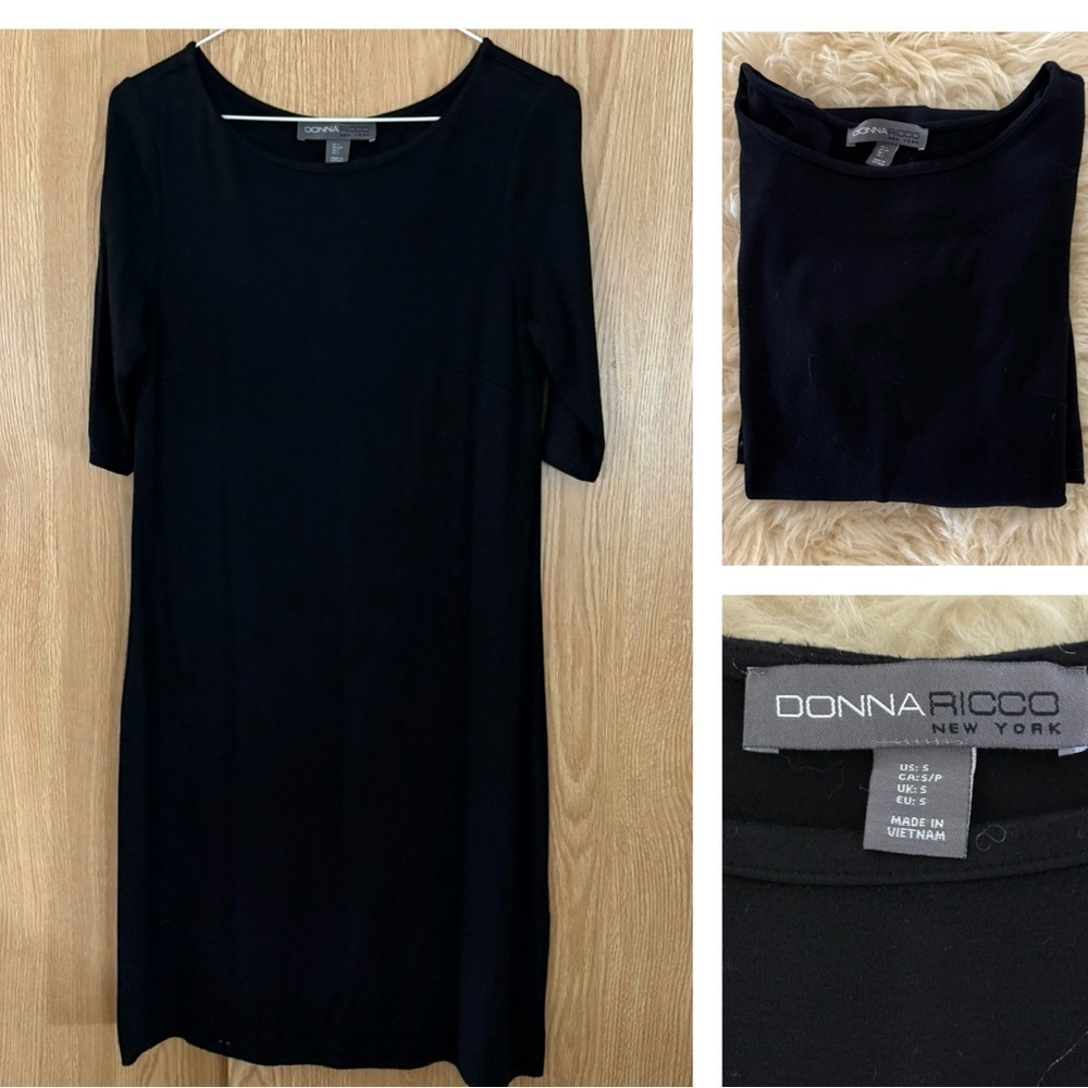 Donna Ricco Black Midi Stretch Knit 3/4 Sleeve Dress
